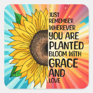 Inspirational Quote and Hand Drawn Sunflower Square Sticker