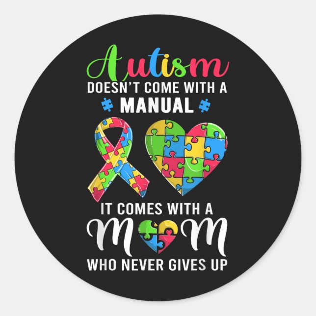 Inspirational Quote Autism Mum Shirt Autism Awaren Classic Round Sticker (Front)