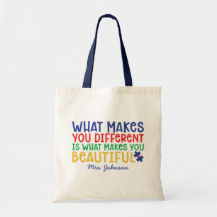 Inspirational Quote Autism Teacher Personalised Tote Bag