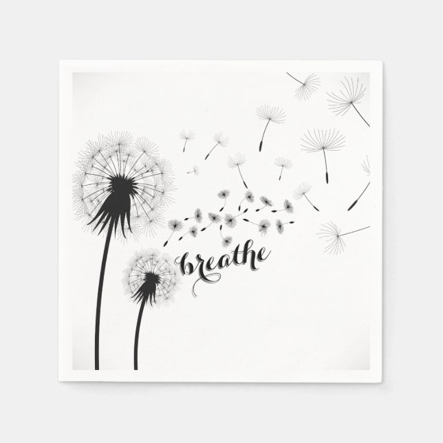 Inspirational Quote BREATHE Modern Dandelion Napkin (Front)