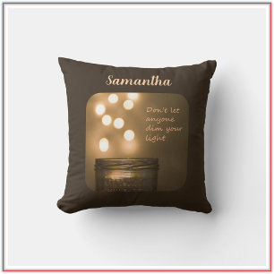 Inspirational Quote Brown Bokeh Lights Cushion