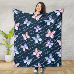 Inspirational Quote Butterflies Monogram  Fleece Blanket