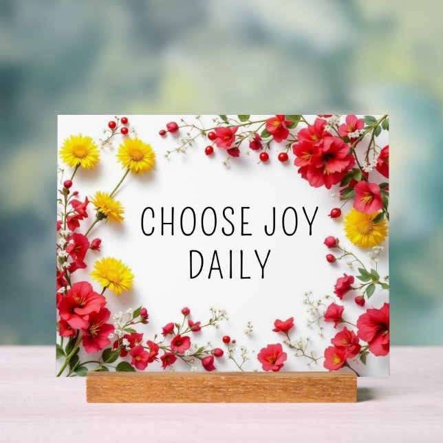 Inspirational Quote Choose Joy Colourful Flowers Acrylic Sign (Neutral)