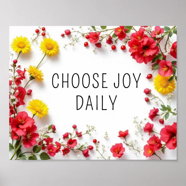 Inspirational Quote Choose Joy Colourful Flowers Poster | Zazzle