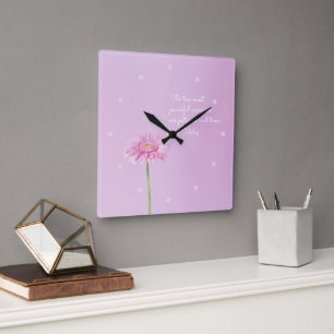 Inspirational Quote & Cute Pink Daisy, Wall Clock