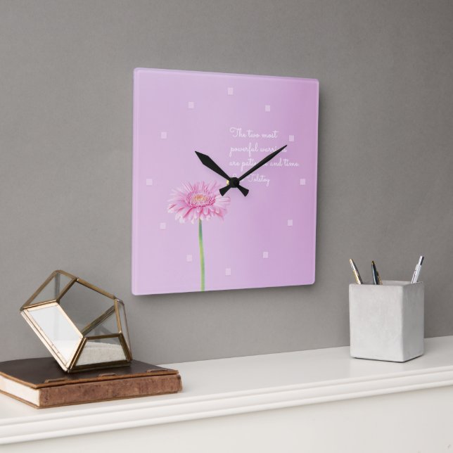 Inspirational Quote & Cute Pink Daisy, Wall Clock (Office)