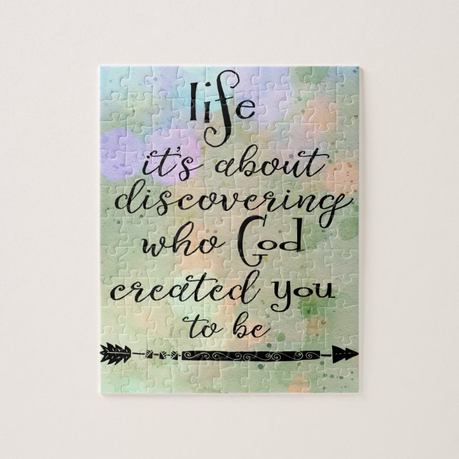Inspirational Quote: Discovering who God created Jigsaw Puzzle (Vertical)