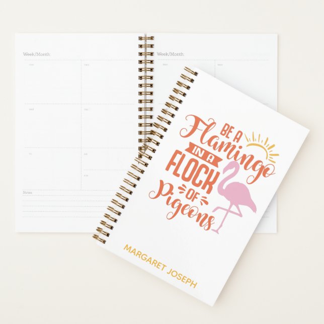 Inspirational Quote Flamingo Custom Monogram Name Planner (Display)