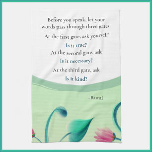 Inspirational Quote Green Floral  Tea Towel