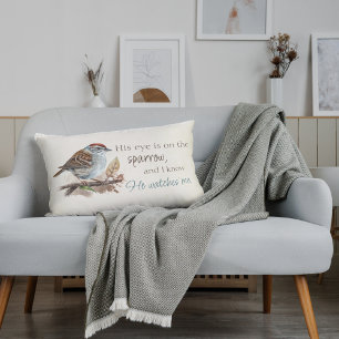 Inspirational Quote His Eye is On the Sparrow Lumbar Cushion