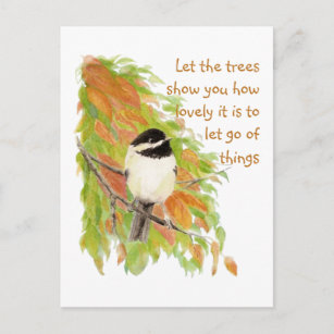 Inspirational Quote Letting Go Autumn Tree Bird Postcard