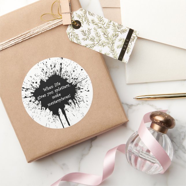 inspirational quote life splatter paint creativity classic round sticker (Gifting)