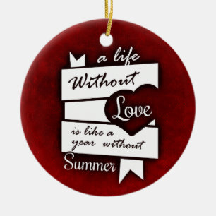 Inspirational Quote on Love on a Red Background Ceramic Tree Decoration