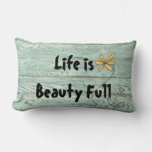 Inspirational quote on retro wood lumbar cushion