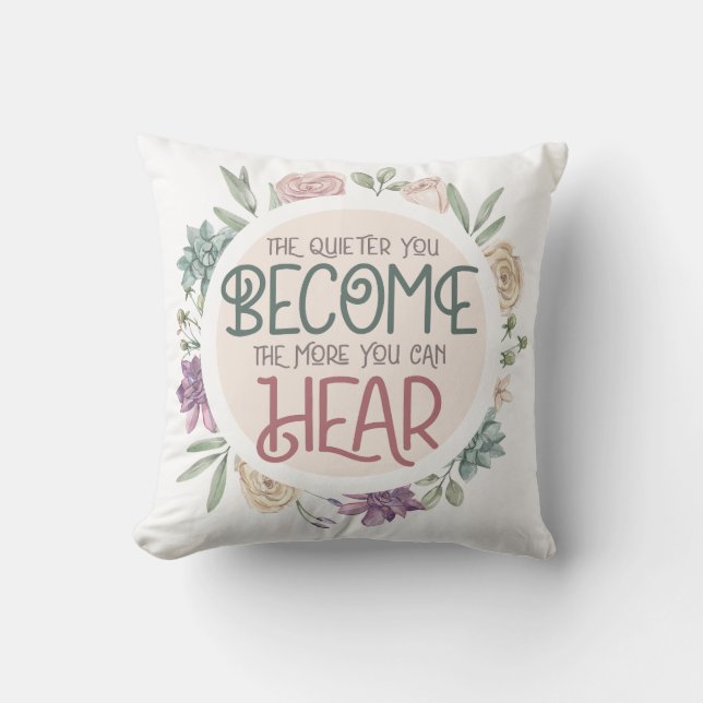 Inspirational Quote Pastel Floral Wreath Cushion (Front)