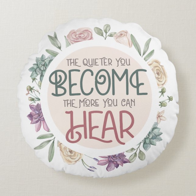 Inspirational Quote Pastel Floral Wreath Round Cushion (Front)