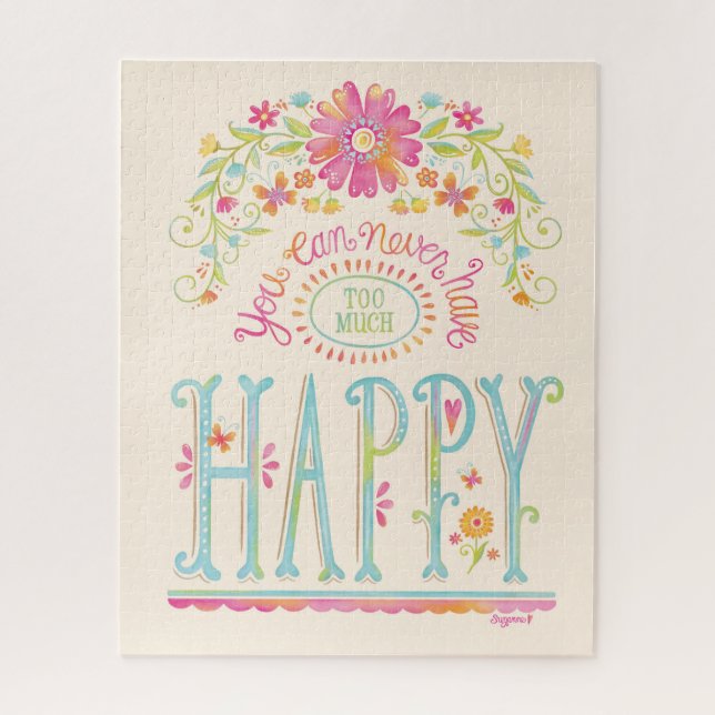 Inspirational Quote Pink Floral Happy Watercolor Jigsaw Puzzle (Vertical)
