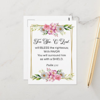Inspirational Quote, Psalm 5:12 Floral Bible Verse Postcard