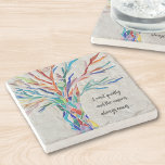 Inspirational Quote Tree Stone Coaster<br><div class="desc">These decorative coasters feature a mosaic tree in rainbow colours and an inspiring quote.
Easily customisable with your own words.
Because we create our artwork you won't find this exact image from other designers.
Original Mosaic © Michele Davies.</div>