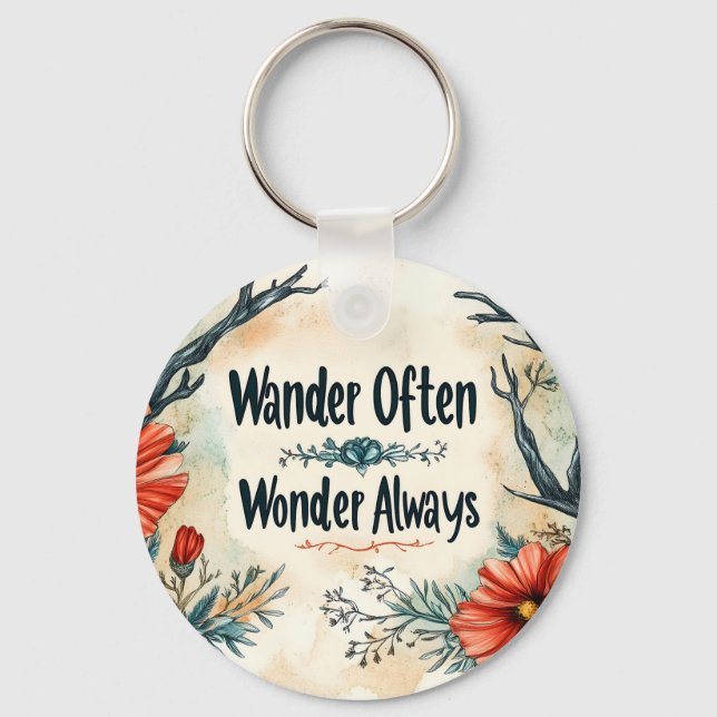 Inspirational Quote : Wander Often, Wonder Always Key Ring (Front)