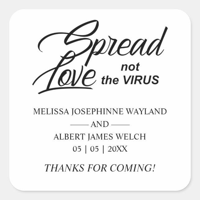 Inspirational Quote Wedding Sanitising Hand Gel Square Sticker (Front)