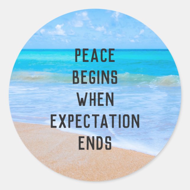 Inspirational Quote with Tropical Beach Scene Classic Round Sticker (Front)
