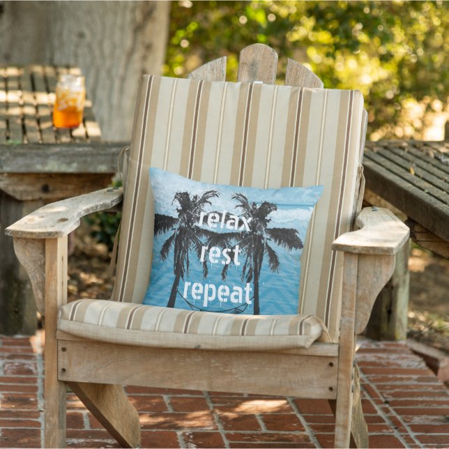 Inspirational Quotes Beach Relax Rest Repeat Outdoor Cushion (Chair)