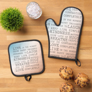 Inspirational Quotes Blue Brown Ombre Oven Mitt & Pot Holder Set