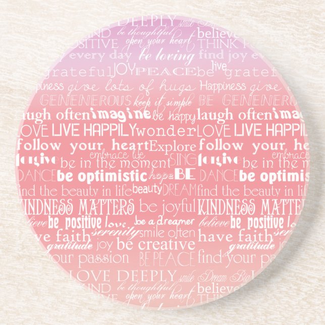 Inspirational Quotes Peach Pink Ombre Coaster (Front)
