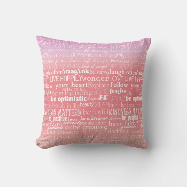 Inspirational Quotes Peach Pink Ombre Cushion (Front)