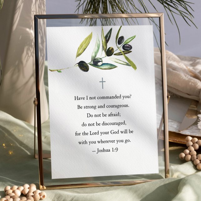 Inspirational Quotes Poster Olive Branch (Bible verse with watercolor olive branch art by Victoria Grigaliunas of Do Tell A Belle)
