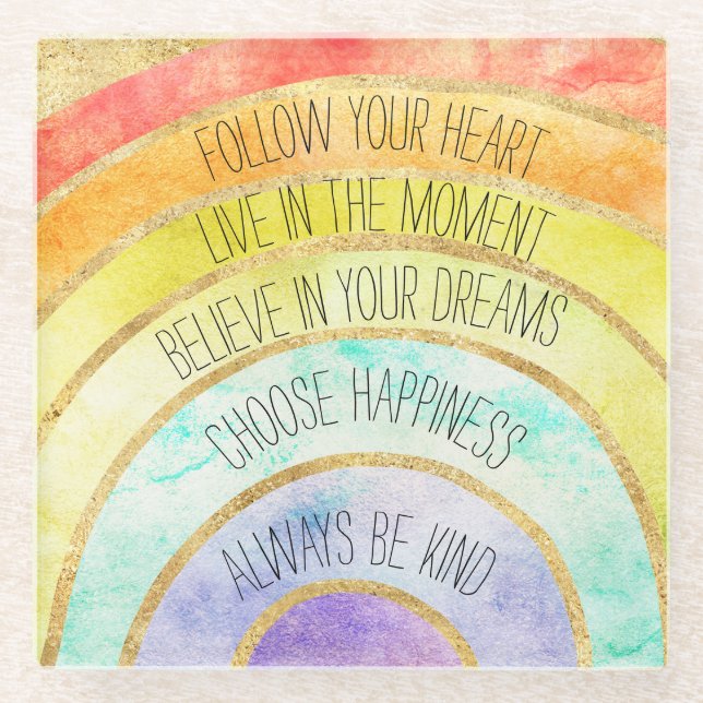 Inspirational Quotes Rainbow Glass Coaster (Front)