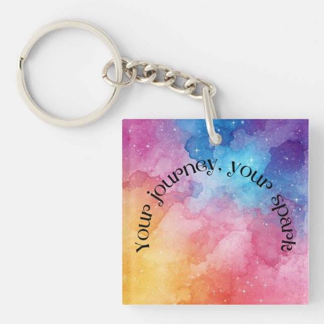 Inspirational Rainbow Sparkle Quote | Your Journey Key Ring (Front)