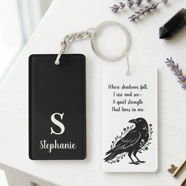 Inspirational Raven Quote Dark Academia Gothic Key Ring (Inspirational raven quote for the dark academia literary soul — perfect birthday gift idea.)