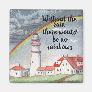 Inspirational Red and White Lighthouse and Rainbow Magnet