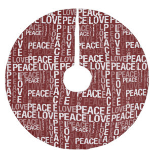 Inspirational Red White Peace Love Brushed Polyester Tree Skirt