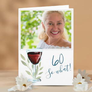 Inspirational Red Wine 60th Birthday Photo Card
