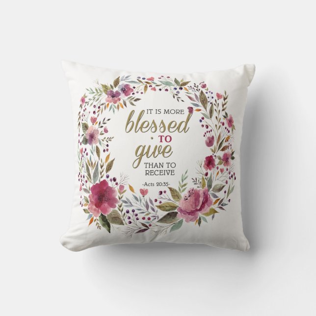 Inspirational Red Wreath with Blessed to Give Cushion (Front)