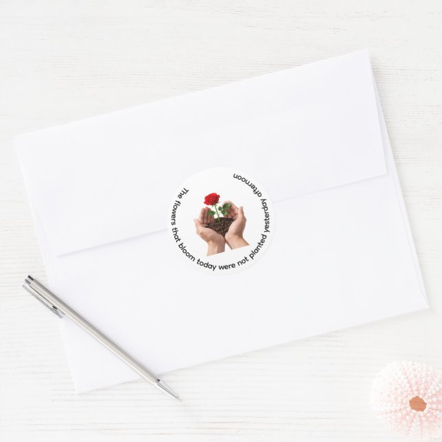 Inspirational Rose in Caring Hands Classic Round Sticker (Envelope)