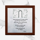 Inspirational Rumi Quote Keepsake Jewellery Box<br><div class="desc">Beautiful RUMI quote in black script lettering on an icy blue-purple abstract background. Lovely gate graphic decorates the top.  Great gift idea for anyone wishing to store keepsakes or jewellery in a inspirational box.</div>