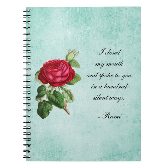 Inspirational Rumi Quote on Green Faux Parchment Notebook (Front)