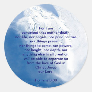 Inspirational Scripture Angel In Clouds, Romans Classic Round Sticker