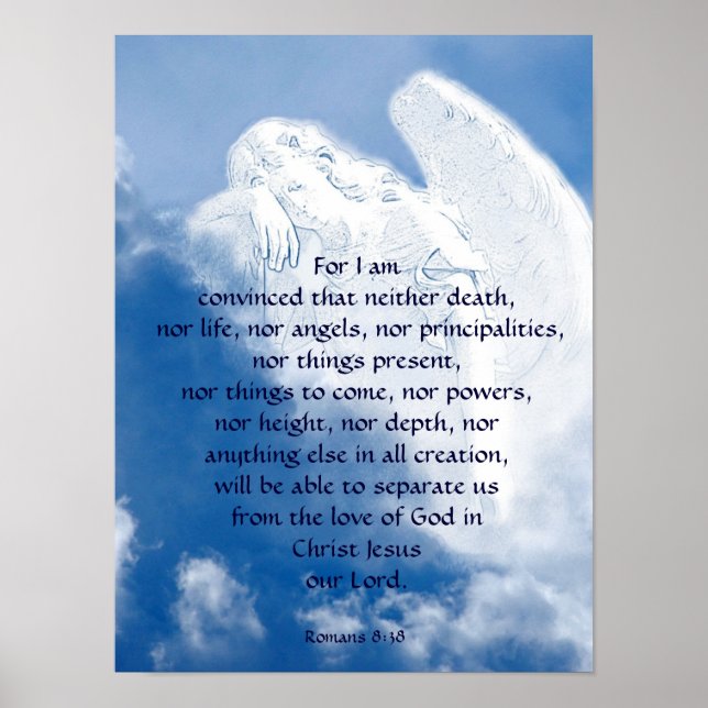 Inspirational Scripture Angel In Clouds, Romans Poster (Front)