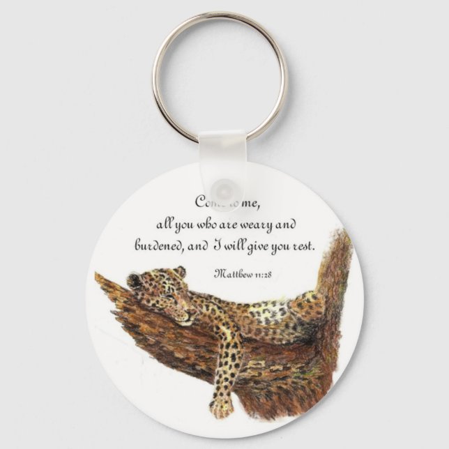 Inspirational, Scripture, Matthew 11:28, Leopard Key Ring (Front)
