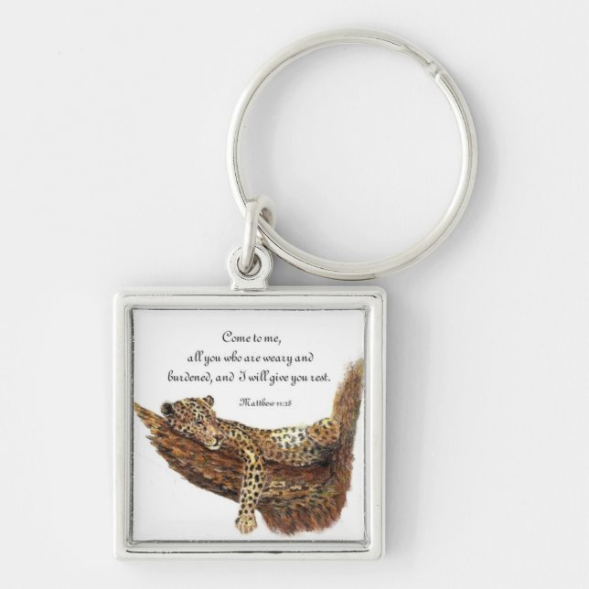 Inspirational, Scripture, Matthew 11:28, Leopard Key Ring (Front)