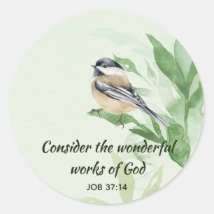 Inspirational Scripture Quote Chickadee Bird Tree  Classic Round Sticker