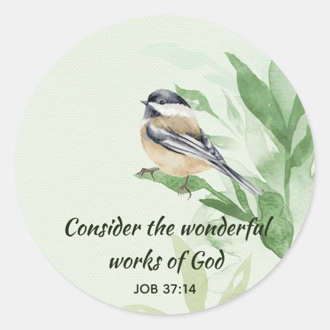 Inspirational Scripture Quote Chickadee Bird Tree  Classic Round Sticker (Front)