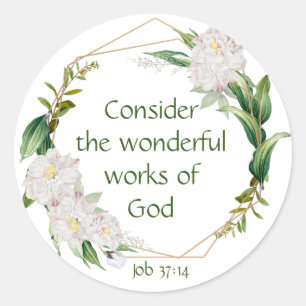 Inspirational Scripture Quote White Roses Flower Classic Round Sticker