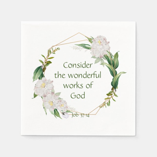 Inspirational Scripture Quote White Roses Flower Napkin (Front)