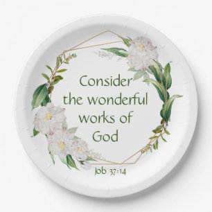 Inspirational Scripture Quote White Roses Flower Paper Plate